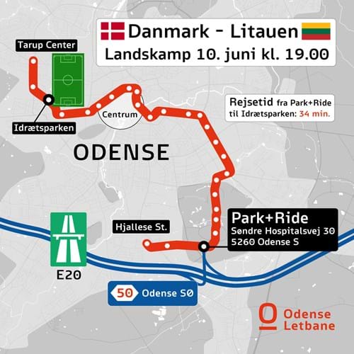 Til landskamp med letbanen